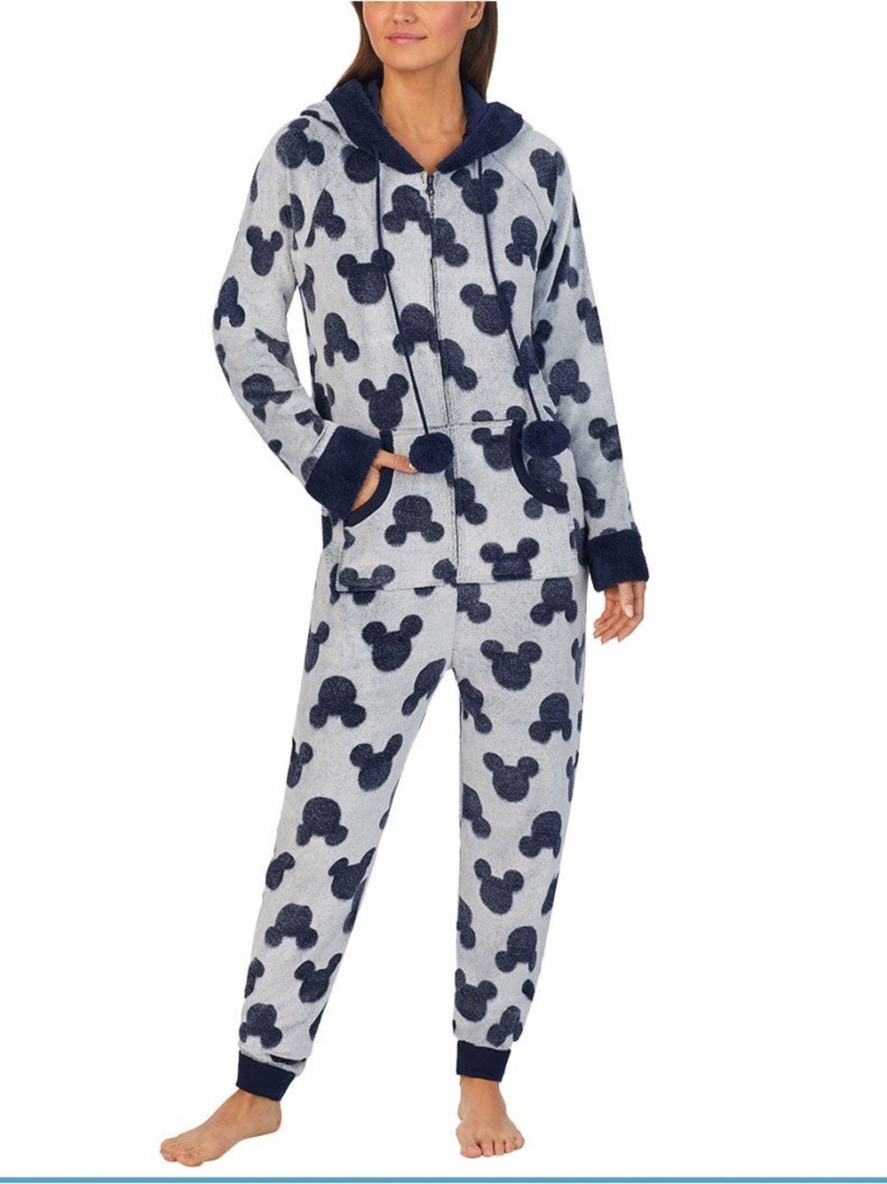 Disney Full-Zip Mickey Mouse Adult Hooded Fleece Sleeper Onesie
